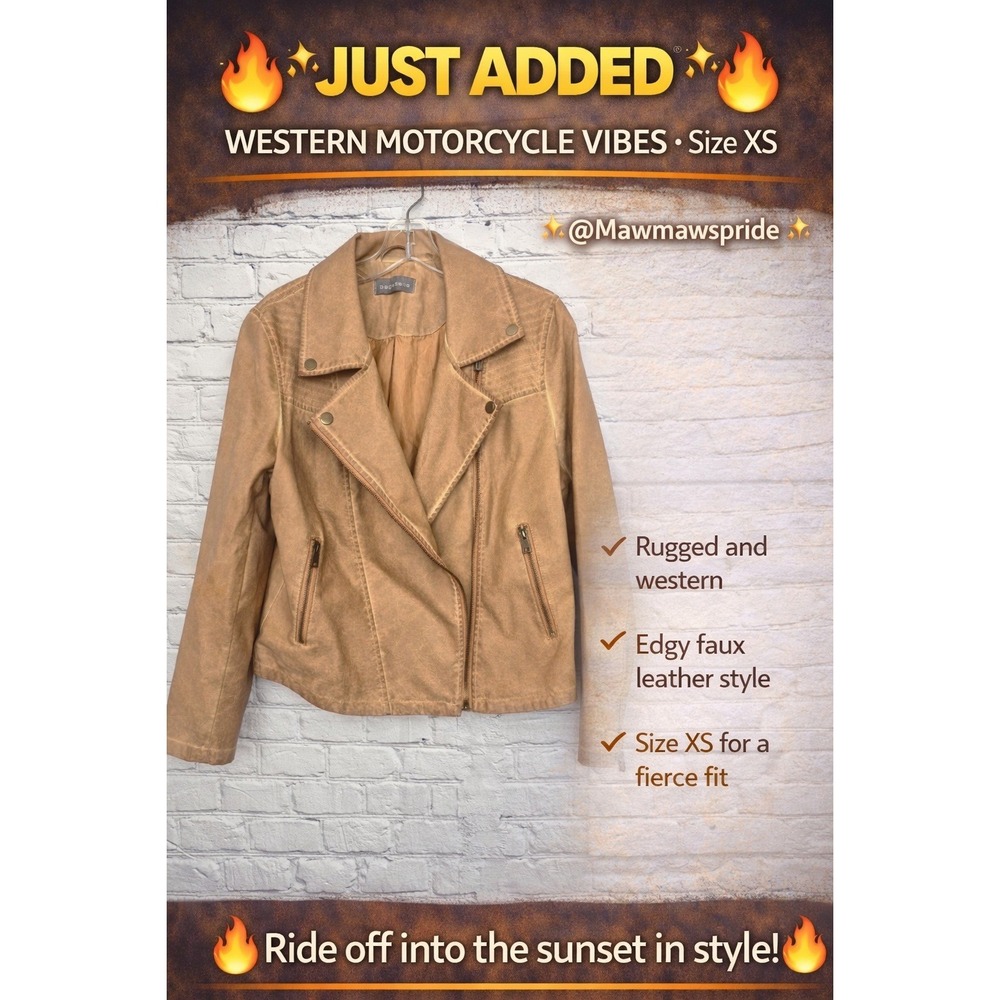Bagatelle Tan Faux Leather Moto Jacket Western Biker XS